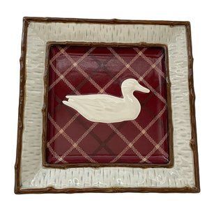 Homestudio Lake Cabin Dinner Plate Square Duck Rustic Embossed Stoneware 11"